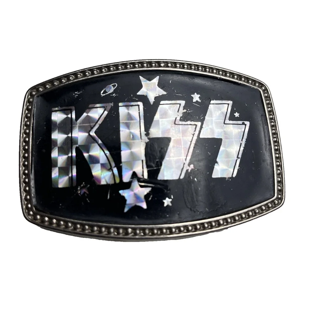 Kiss Vintage Belt Buckle Silver Prism Stars Planets Saturn Rock Collectible